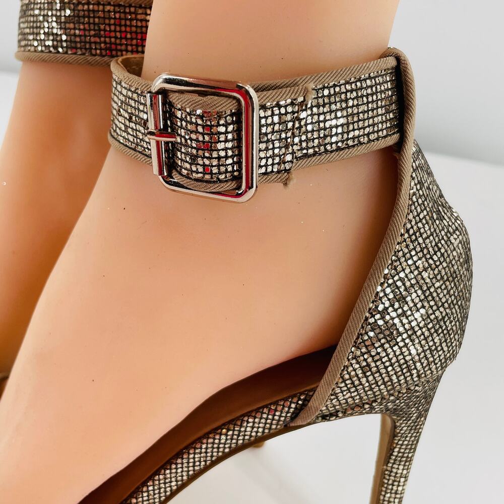 Mix No 6 Laela Pewter Metallic Glitter Strappy Ankle Stiletto Heel Sandals 6.5 - Picture 4 of 10
